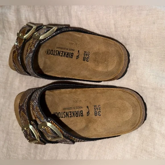 Birkenstock Arizona Gizeh Shiny Snake Animal Print Python Sandals - Picture 10 of 13